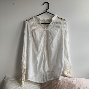 Anthropologie XS White Blouse with Lace Details